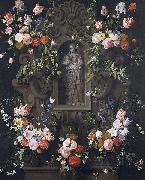Daniel Seghers Garland of flowers with a sculpture of the Virgin Mary oil